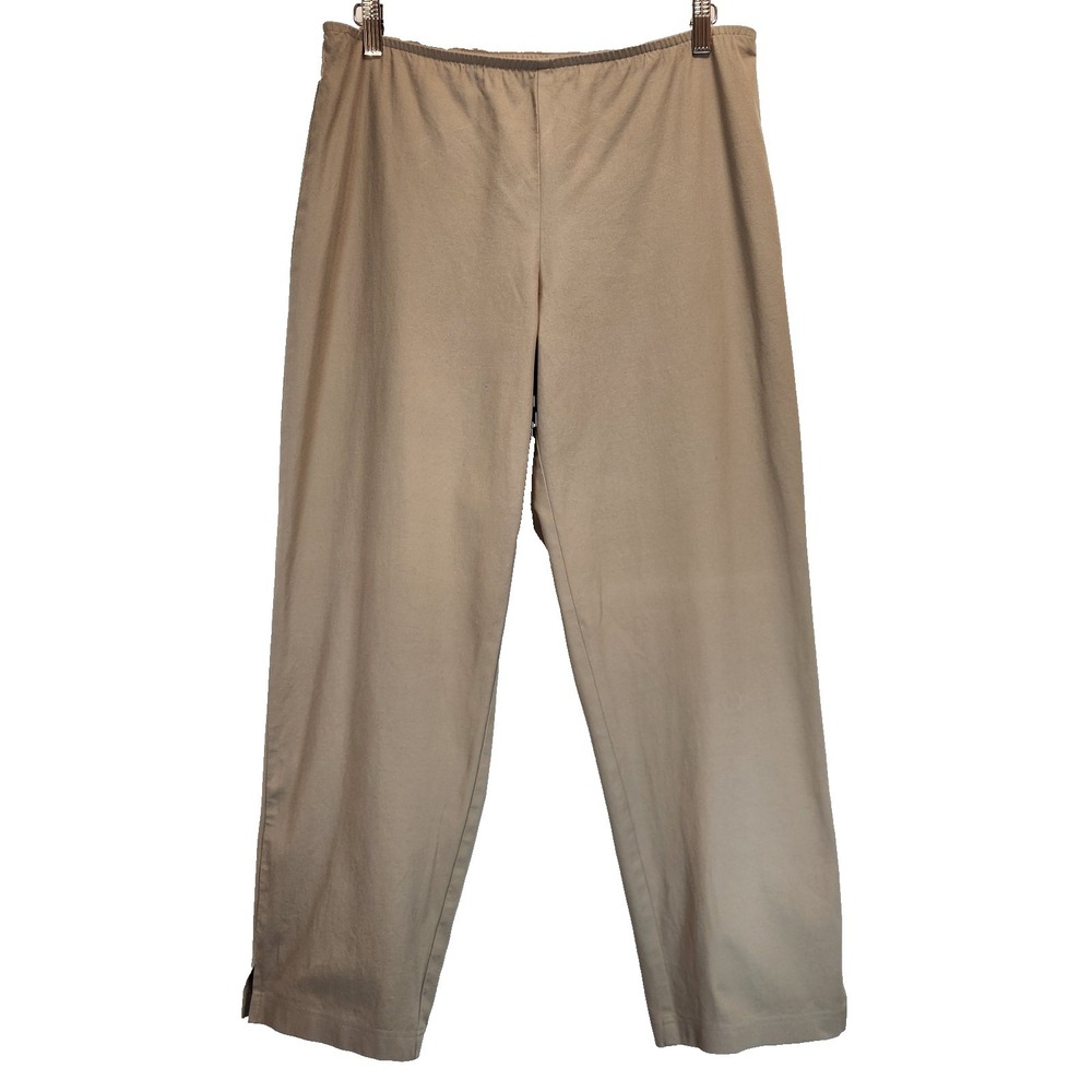 Eileen Fisher Stretch Pants Womens Size L Beige Organic Cotton Elastic Waistband